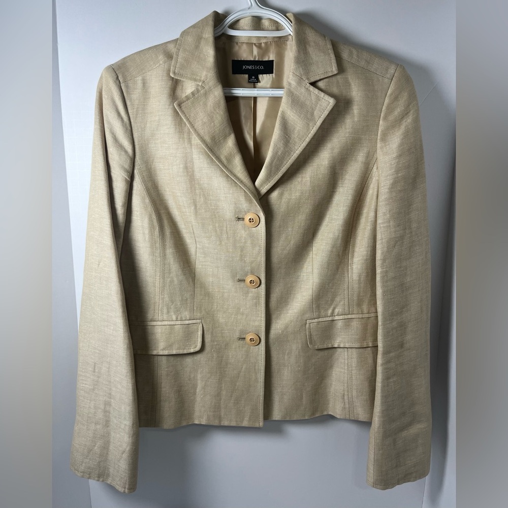 Jones & Co Linen Cotton Tailored Blazer Minimalist Neutral Sand